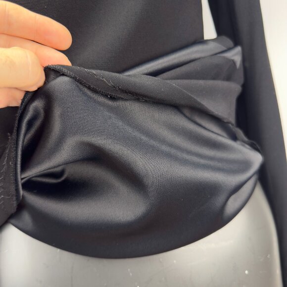 VANESSA BRUNO Draped Sheath Satin Band Long Sleeve Boat Neck Black Midi Dress 38 - Picture 11 of 11